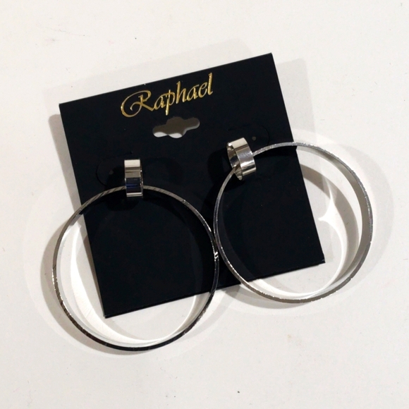 Elegant Silver Tone Chunky Hoop 2-inch drop Earrings - Women's Fashion Jewelry - Picture 3 of 8